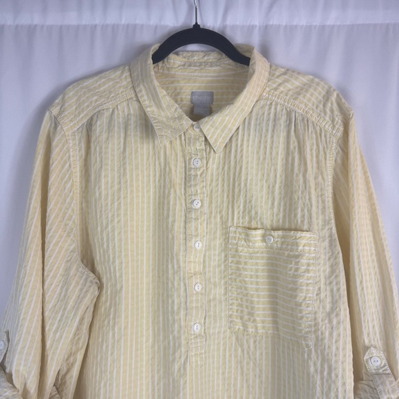 Chico's Light Yellow Striped Button Down Shirt, Tunic Shirt Size:4 USA 20/22 - Picture 3 of 13